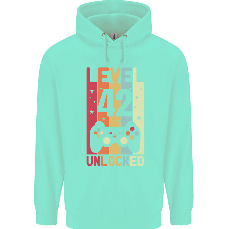 42nd Birthday 42 Year Old Level Up Gamming Mens 80% Cotton Hoodie Peppermint