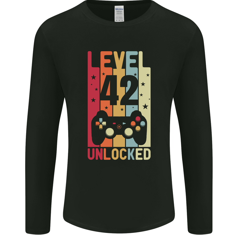 42nd Birthday 42 Year Old Level Up Gamming Mens Long Sleeve T-Shirt Black