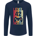 42nd Birthday 42 Year Old Level Up Gamming Mens Long Sleeve T-Shirt Navy Blue