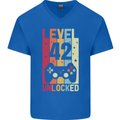 42nd Birthday 42 Year Old Level Up Gamming Mens V-Neck Cotton T-Shirt Royal Blue