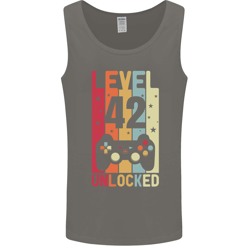 42nd Birthday 42 Year Old Level Up Gamming Mens Vest Tank Top Charcoal