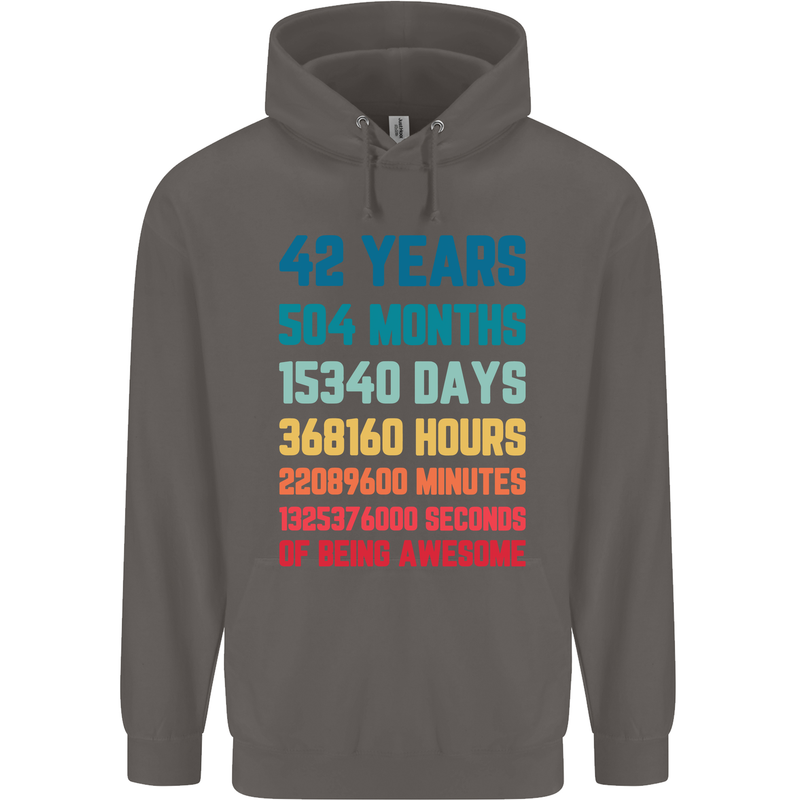 42nd Birthday 42 Year Old Mens 80% Cotton Hoodie Charcoal