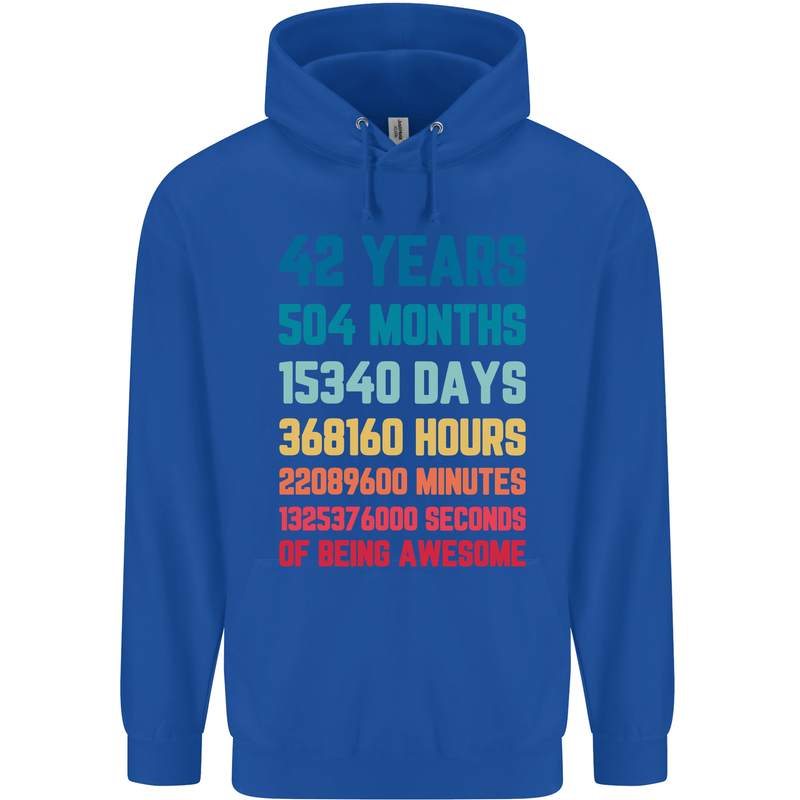 42nd Birthday 42 Year Old Mens 80% Cotton Hoodie Royal Blue