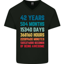 42nd Birthday 42 Year Old Mens V-Neck Cotton T-Shirt Black