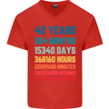 42nd Birthday 42 Year Old Mens V-Neck Cotton T-Shirt Red