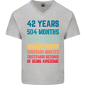 42nd Birthday 42 Year Old Mens V-Neck Cotton T-Shirt Sports Grey