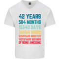42nd Birthday 42 Year Old Mens V-Neck Cotton T-Shirt White