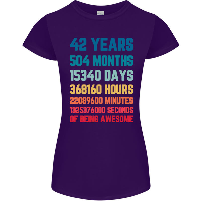 42nd Birthday 42 Year Old Womens Petite Cut T-Shirt Purple