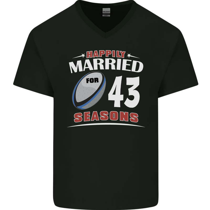 43 Year Wedding Anniversary 43rd Rugby Mens V-Neck Cotton T-Shirt Black