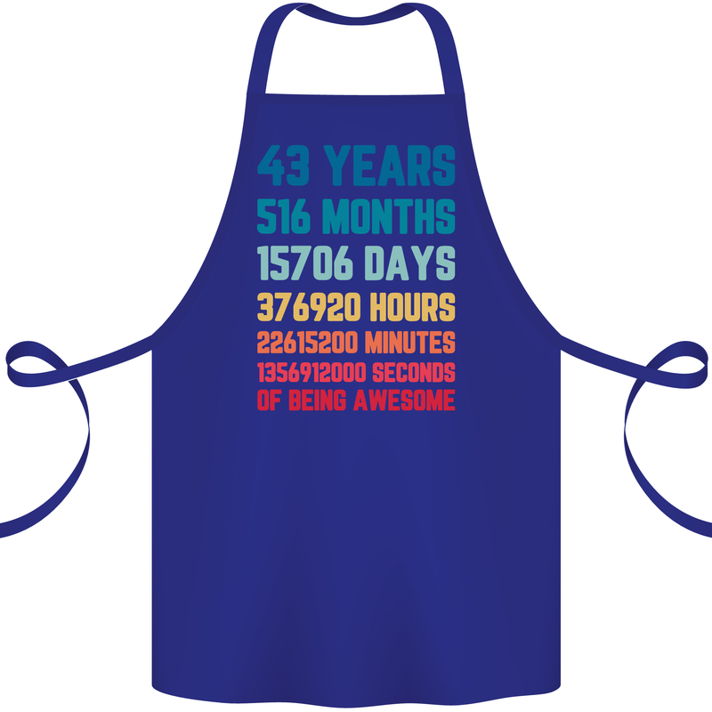 43rd Birthday 43 Year Old Cotton Apron 100% Organic Royal Blue