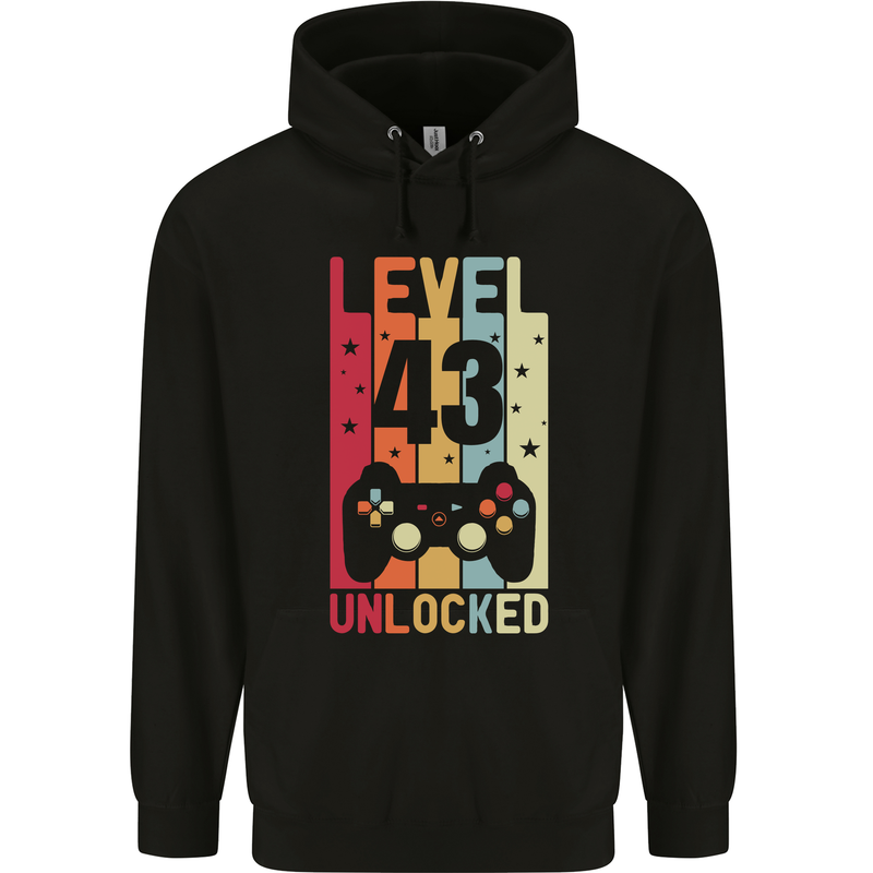 43rd Birthday 43 Year Old Level Up Gamming Mens 80% Cotton Hoodie Black