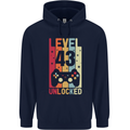 43rd Birthday 43 Year Old Level Up Gamming Mens 80% Cotton Hoodie Navy Blue