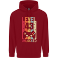 43rd Birthday 43 Year Old Level Up Gamming Mens 80% Cotton Hoodie Red
