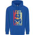 43rd Birthday 43 Year Old Level Up Gamming Mens 80% Cotton Hoodie Royal Blue