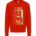 43rd Birthday 43 Year Old Level Up Gamming Mens Sweatshirt Jumper Bright Red