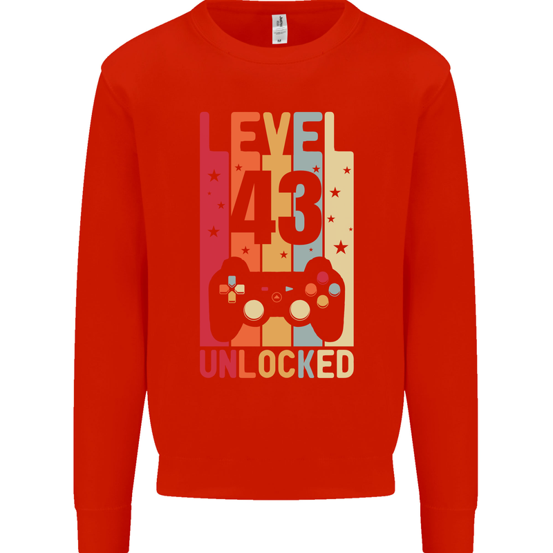43rd Birthday 43 Year Old Level Up Gamming Mens Sweatshirt Jumper Bright Red