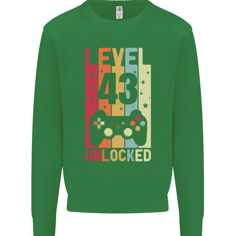 43rd Birthday 43 Year Old Level Up Gamming Mens Sweatshirt Jumper Irish Green