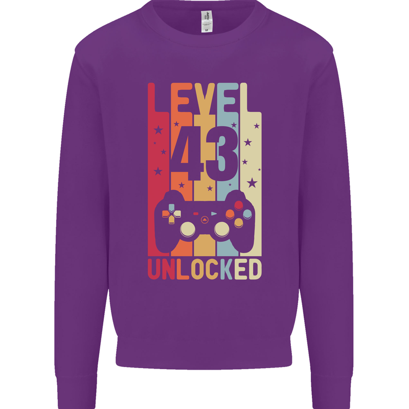 43rd Birthday 43 Year Old Level Up Gamming Mens Sweatshirt Jumper Purple
