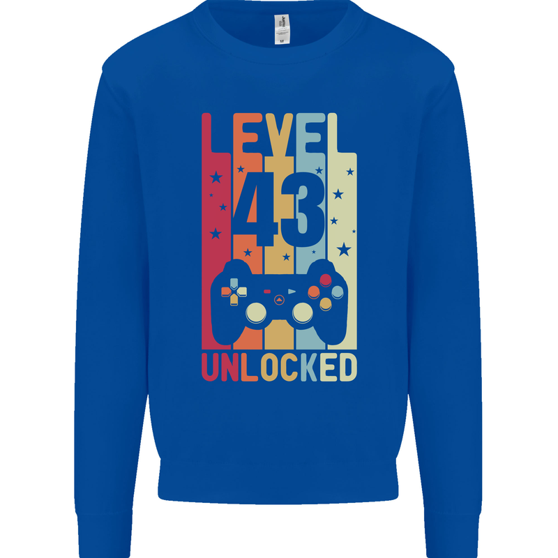 43rd Birthday 43 Year Old Level Up Gamming Mens Sweatshirt Jumper Royal Blue