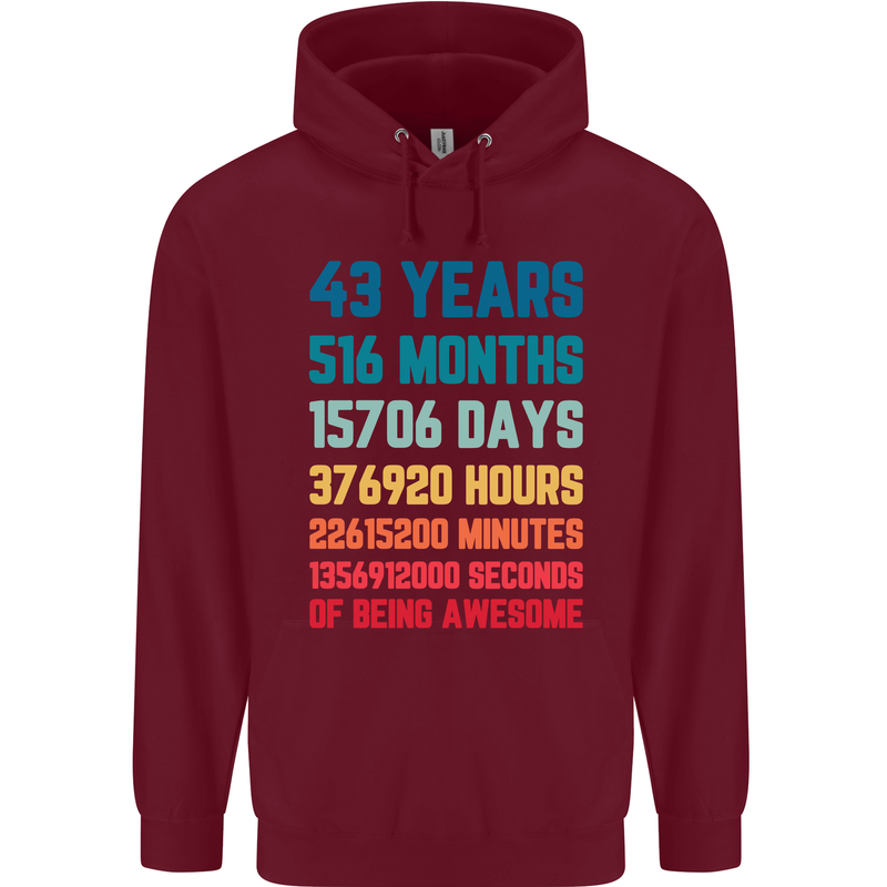 43rd Birthday 43 Year Old Mens 80% Cotton Hoodie Maroon