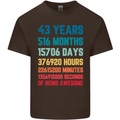 43rd Birthday 43 Year Old Mens Cotton T-Shirt Tee Top Dark Chocolate