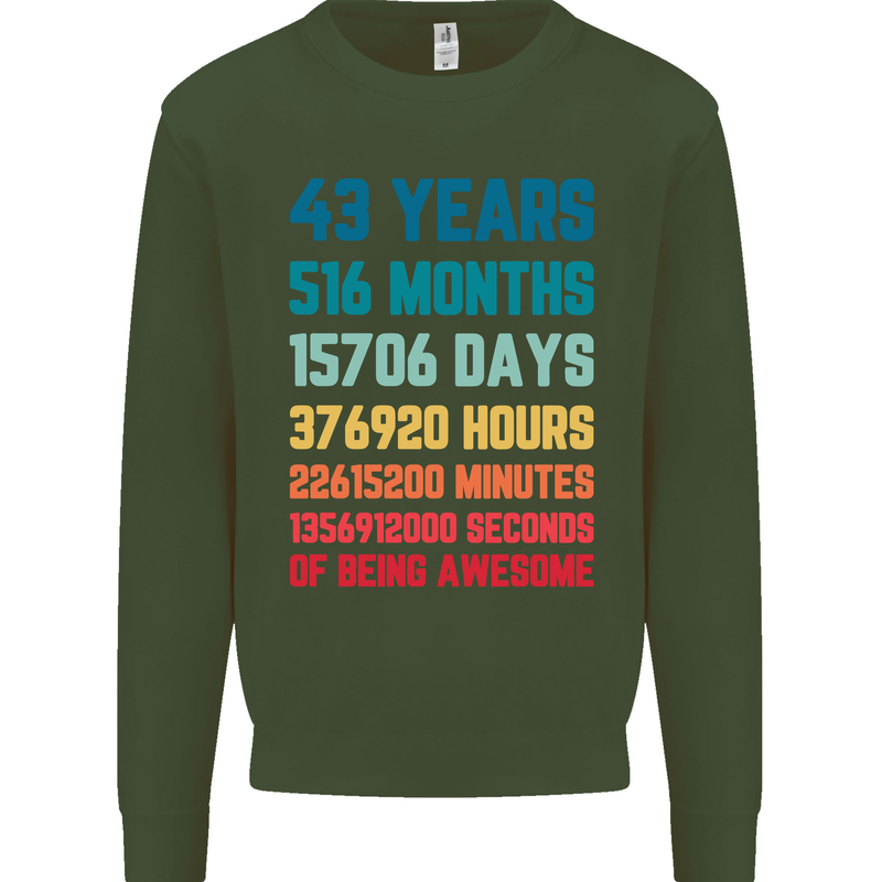 43rd Birthday 43 Year Old Mens Sweatshirt Jumper Forest Green
