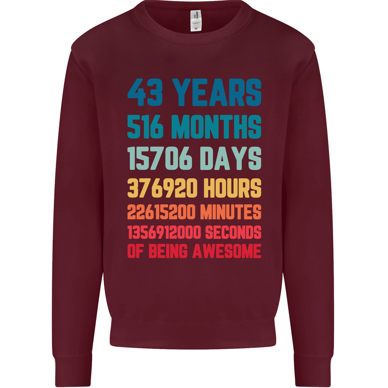 43rd Birthday 43 Year Old Mens Sweatshirt Jumper Maroon