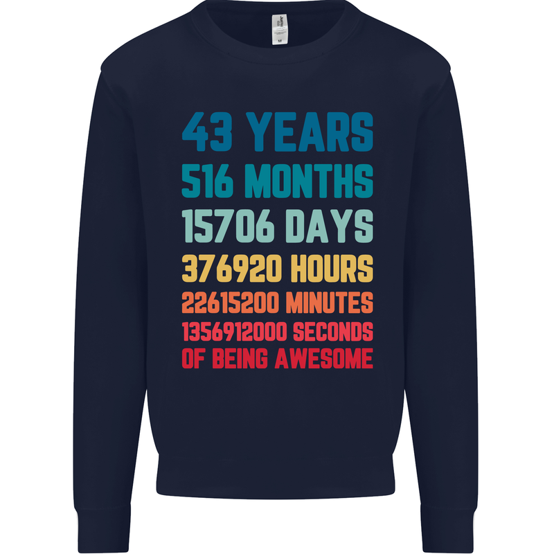 43rd Birthday 43 Year Old Mens Sweatshirt Jumper Navy Blue