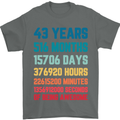 43rd Birthday 43 Year Old Mens T-Shirt 100% Cotton Charcoal