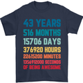 43rd Birthday 43 Year Old Mens T-Shirt 100% Cotton Navy Blue