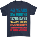 43rd Birthday 43 Year Old Mens T-Shirt 100% Cotton Navy Blue