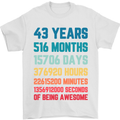 43rd Birthday 43 Year Old Mens T-Shirt 100% Cotton White