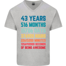 43rd Birthday 43 Year Old Mens V-Neck Cotton T-Shirt Sports Grey