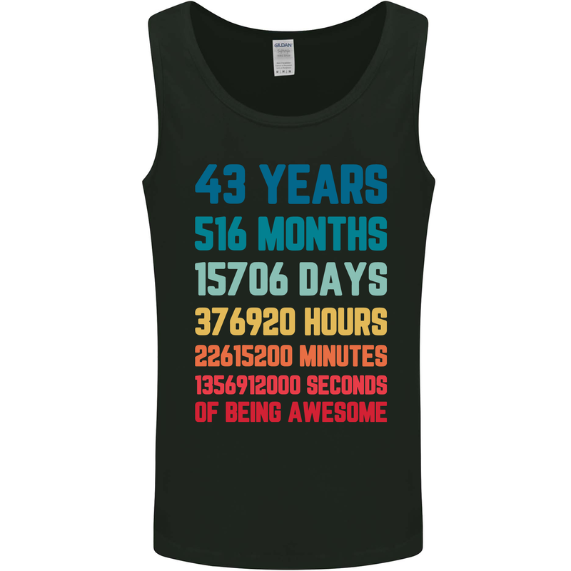 43rd Birthday 43 Year Old Mens Vest Tank Top Black