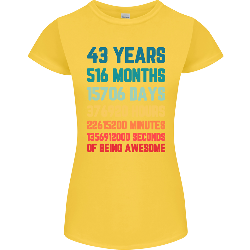 43rd Birthday 43 Year Old Womens Petite Cut T-Shirt Yellow