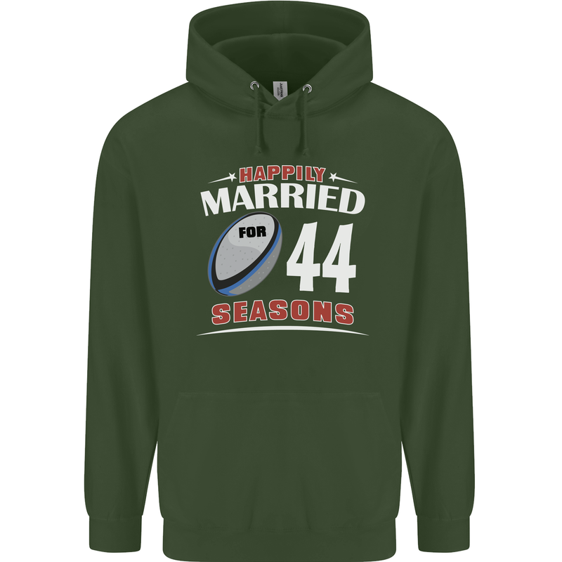 44 Year Wedding Anniversary 44th Rugby Mens 80% Cotton Hoodie Forest Green