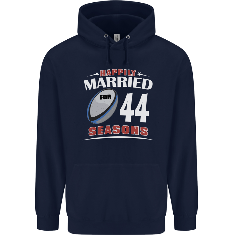 44 Year Wedding Anniversary 44th Rugby Mens 80% Cotton Hoodie Navy Blue