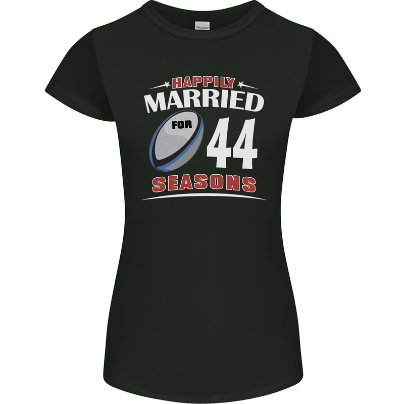 44 Year Wedding Anniversary 44th Rugby Womens Petite Cut T-Shirt Black