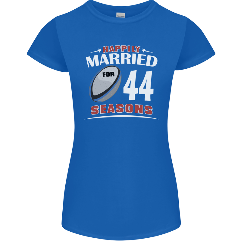 44 Year Wedding Anniversary 44th Rugby Womens Petite Cut T-Shirt Royal Blue