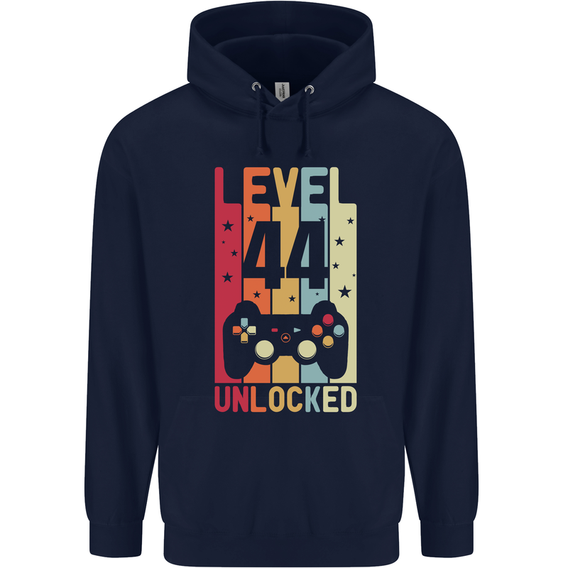 44th Birthday 44 Year Old Level Up Gamming Mens 80% Cotton Hoodie Navy Blue
