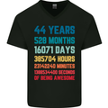 44th Birthday 44 Year Old Mens V-Neck Cotton T-Shirt Black