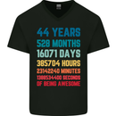 44th Birthday 44 Year Old Mens V-Neck Cotton T-Shirt Black