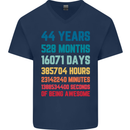 44th Birthday 44 Year Old Mens V-Neck Cotton T-Shirt Navy Blue