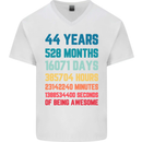 44th Birthday 44 Year Old Mens V-Neck Cotton T-Shirt White
