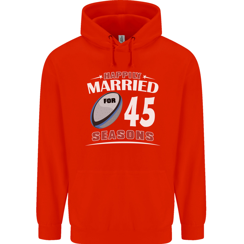 45 Year Wedding Anniversary 45th Rugby Mens 80% Cotton Hoodie Bright Red