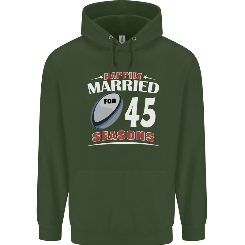 45 Year Wedding Anniversary 45th Rugby Mens 80% Cotton Hoodie Forest Green