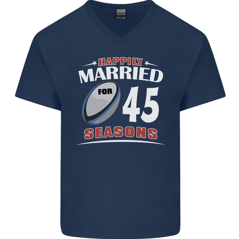 45 Year Wedding Anniversary 45th Rugby Mens V-Neck Cotton T-Shirt Navy Blue