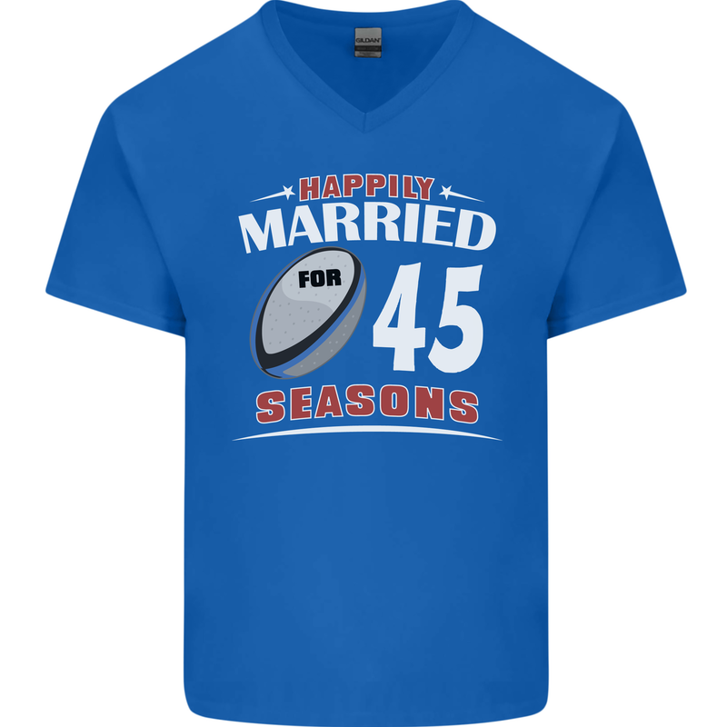 45 Year Wedding Anniversary 45th Rugby Mens V-Neck Cotton T-Shirt Royal Blue