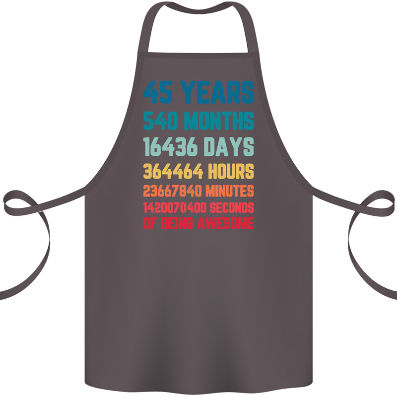 45th Birthday 45 Year Old Cotton Apron 100% Organic Dark Grey