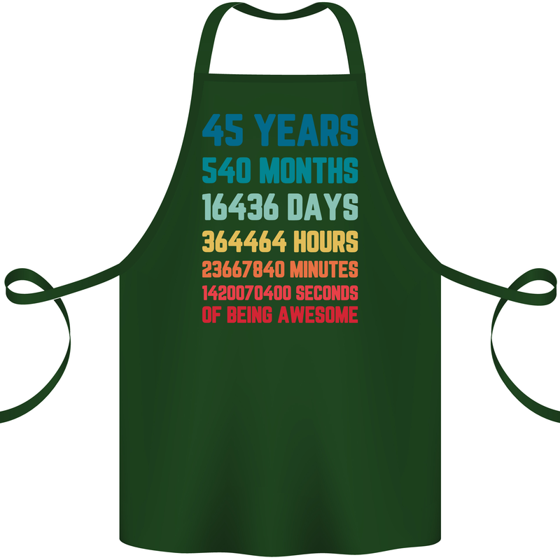 45th Birthday 45 Year Old Cotton Apron 100% Organic Forest Green